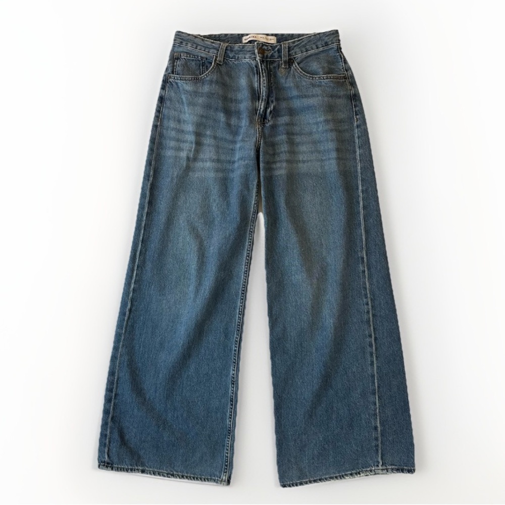 Bershka Wide‎ Leg Jeans Medium Wash Denim 100% Cotton Women’s Size 6